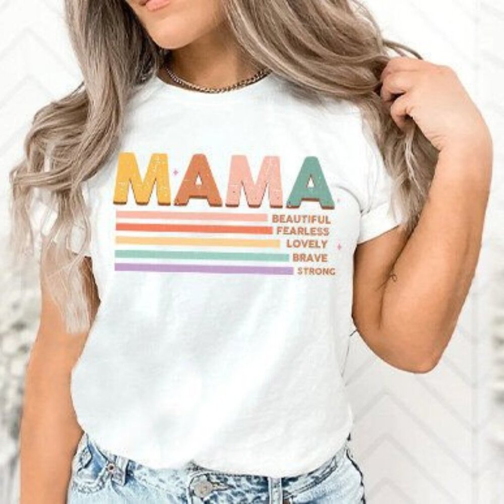 Mama T-shirt, Mom Shirt, Motherhood, Gift For Mom - White
